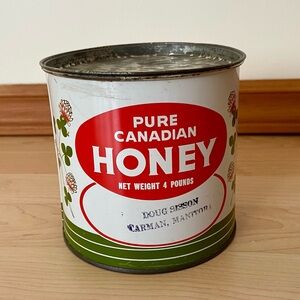 Pure Canadian Honey Tin 4 lbs Vintage Doug Sesson Apiaries Carmen, Manitoba Bees